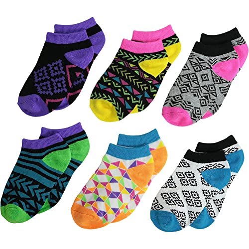 Jefferies Socks Big Girls' Aztec Neon Low Cut Socks (6 Pair Pack)