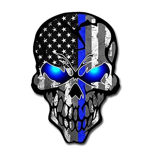 Image of 2 Pack Car Decals Stickers, Skull Reflective US Flag with Thin Blue Line, Honoring Police Law Enforcement Vinyl Stickers Van Trucks Women Men Motorcycle Laptop Decals Skateboard Bike Bumper Window