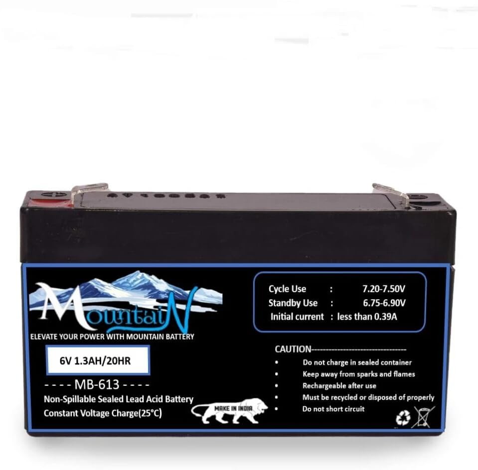 Mountain MB-613 6V 1.3AH/20HR Sealed Lead Acid Battery, Rechargeable, Non-Spillable-image-42