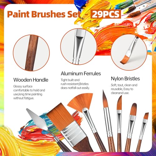 Gethpen 29PCS-ACRYLIC BRUSH 29 Pieces Paint Brush Set Artist Series, Nylon Bristles With Filbert Round Flat Angle Fan Dagger Cat Tongue Detail Brush Suitable thumb #3