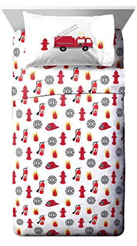 Image of Jay Franco Trend Collector Go Fire Truck Go 5 Piece Twin Bed Set - Includes Comforter & Sheet Set - Super Soft Fade Resistant Microfiber Bedding