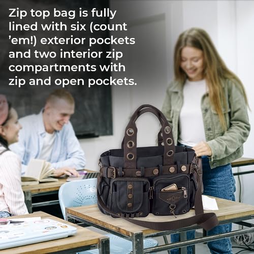 Image of SAGEFINDS Steampunk Key Canvas Handbag | Crossbody Shoulder Purse for Women | Messenger Bag with Top Handles | Adjustable and Detachable Body Strap | Hobo with Multi Pockets | 14 inch x 10 inch