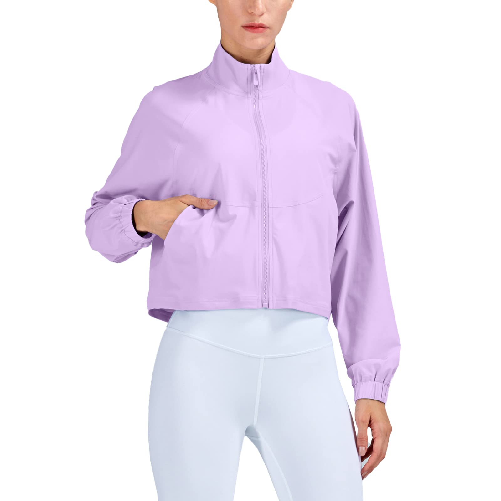 altiland Women's UPF 50+ Athletic Running Track Zip Up Cropped Jackets