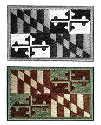 Zcketo 2 Pieces Maryland State Tactical Flag Patch, Embroidered Fastener Hook & Loop Applique Emblem Patches for Attaching to Caps,Bags,Backpacks,Clothes,Vest,Travel,Tactical,Military Decor