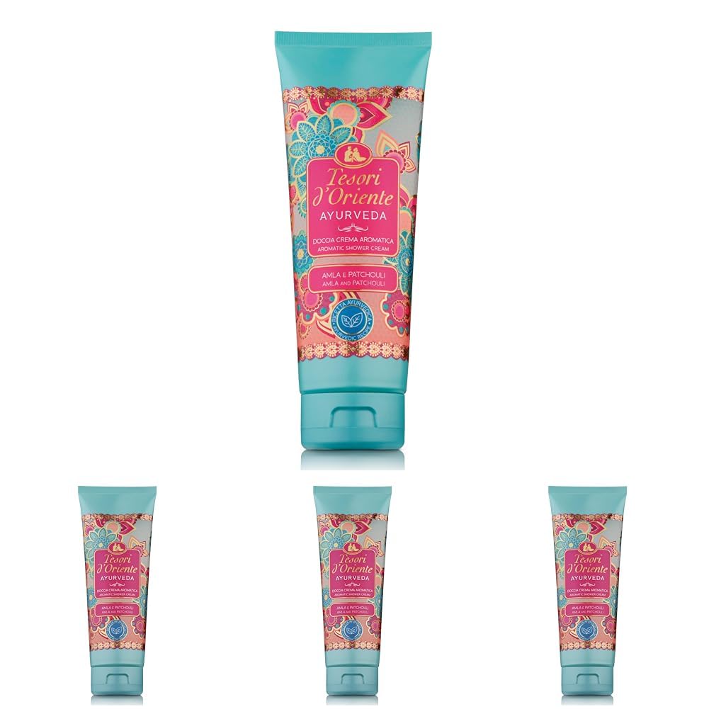 Tesori d'Oriente Duschcreme-Gel für Damen, feuchtigkeitsspendendes Duschgel für Frauen, Reisegröße, Körpergel mit Hautpflege-Essentials, 250 ml (italienischer Import) (Ayurveda) (Packung mit 4)