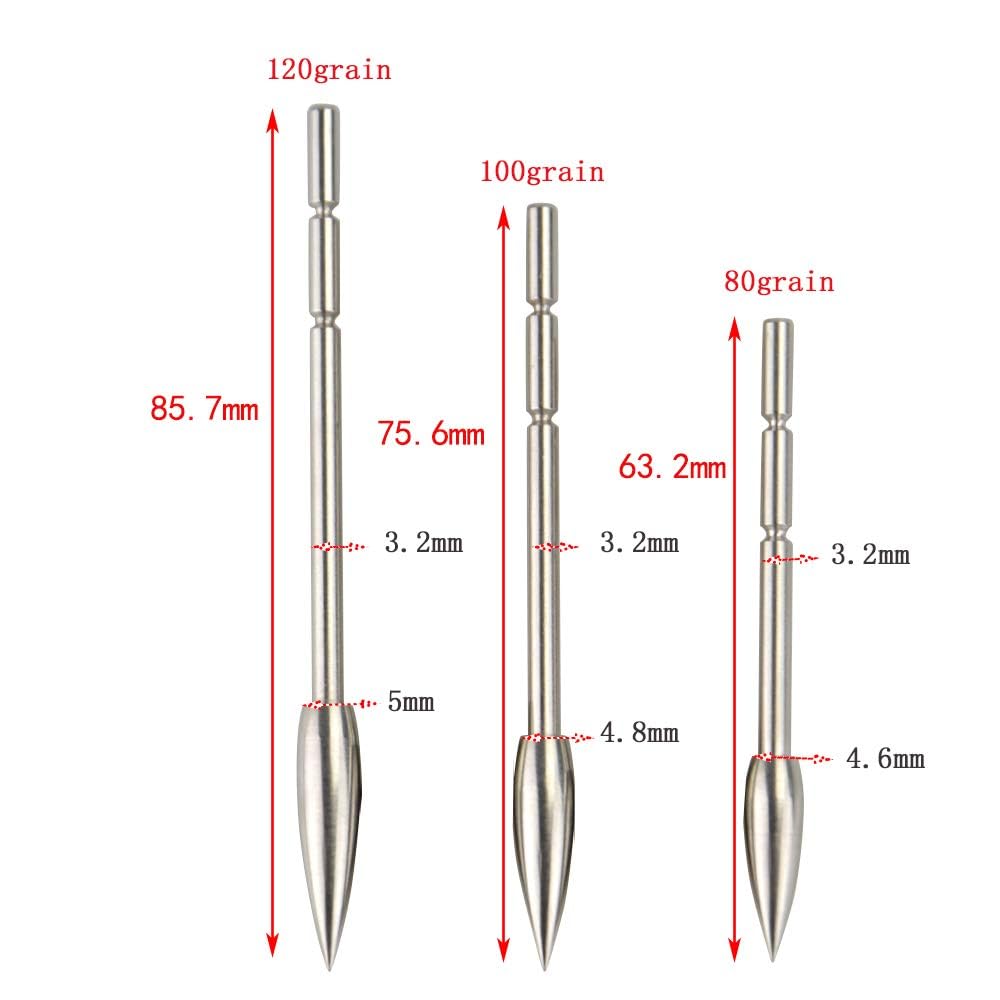 12pcs Tiro con Arco Punta de Flecha Caza Inserción Punta de Flecha Práctica Punta Ancha Punta de Punta de Acero Inoxidable para ID 3.2mm Eje de Flecha