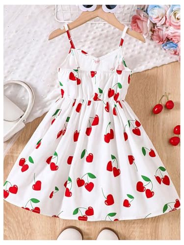 GORGLITTER Girl's Cherry Dress Cute Summer Graphic Print Ruffle Flowy Sleeveless V Neck Strappy Cami Peplum Mini Dress2