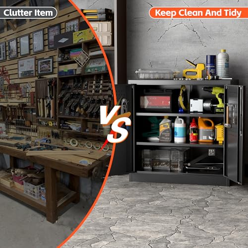 LOCENHU Armario de metal con placa perforada y ganchos, 80 cm de alto, 2 estantes ajustables, adecuado para el hogar, oficina, garaje, escuela, bricolaje (negro) - imagen 7