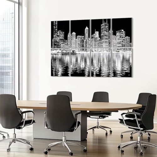 8 Pack Paneles Acústicos Decorativos Ciudad Chicago Blanco y Negro, Absorbentes de Sonido, Paneles Autoadhesivos Para Estudios y Oficinas 48"x32" miniatura 7