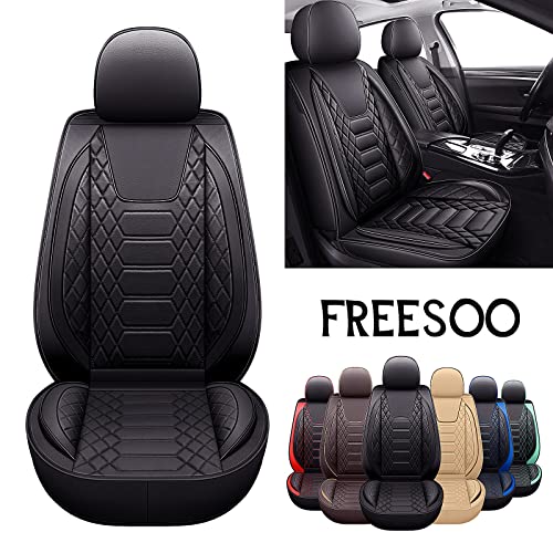 Image of FREESOO Universal Front Seat Covers Leather Airbag Compatible Black