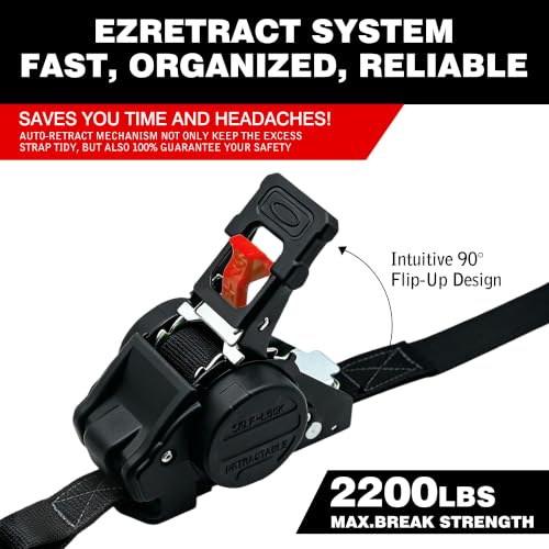 Image of Retractable Motorcycle Tie Down Straps, 1 inch x 10' with Fleece Sleeves
