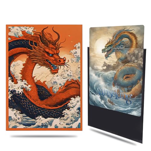 Sanseking Colorful Dragon Printed Standard Trading Card Sleeves, 64pcs Perfect Fit Standard TCG Cards Protectors Case (Orange)