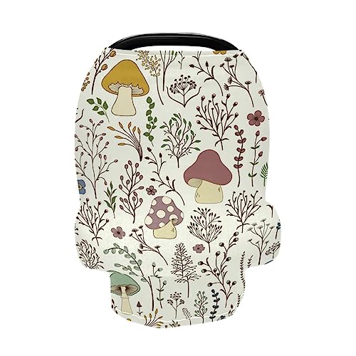 Image of Moudou Mushroom Baby Car Seat Cover, Soft Stretchy Infant Carseat Canopy Cover Newborn Nursing Breastfeeding Cover for Stroller, High Chair, Shopping Cart