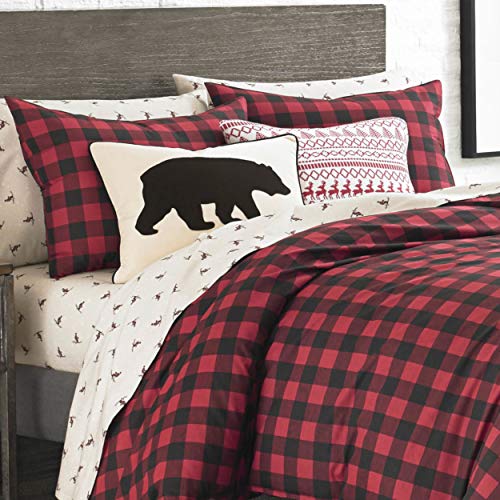 Image of Eddie Bauer - King Duvet Cover Set, Cotton Reversible Bedding, Buffalo Plaid Bedding Set (Red /Black, King)
