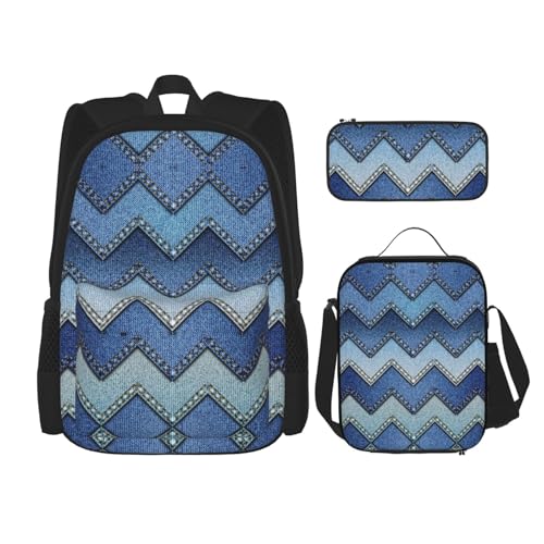 Sac à dos imprimé dégradé bleu denim ensemble 3 en 1 décontracté réglable