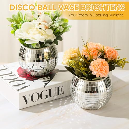 Image of 6 Pcs Disco Ball Vase Disco Ball Planter for Centerpieces Disco Ball Decor Flower Vase with Silver Mirror Glass for Wedding, Birthday, Party (4 inch X 4.7 inch)