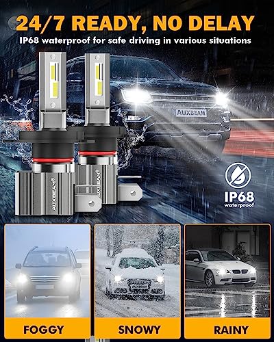 Auxbeam H4/9003 Led Light Bulbs, Mini Size & Wireless Hb2 Dual High/Low Beam Design Halogen Replacement Led Bulbs With Efficient Cooling Fan & Emc, 12000 Lm 6500K Cool White, F-Z9 Series, Pack Of 2 #TOP6