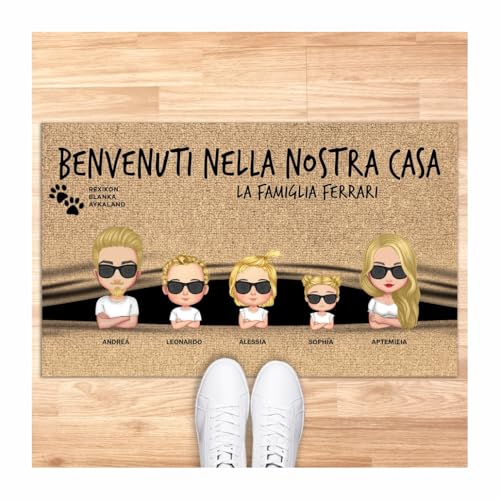 Tappeto zerbino personalizzato - Benvenuti a casa nostra - cocco naturale ideale per ingressi (Cocco Naturale, 60x40 cm)