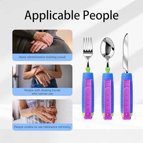 3 Pcs Adaptive Utensils for Disability, 360°Gadgets Swivel Fork Spoon with Adjustable Silicone Strap for Weak Hand Grip & Handicapped & Parkinsons Travel Eating Utensils for Disabled, Elderly - Image 6