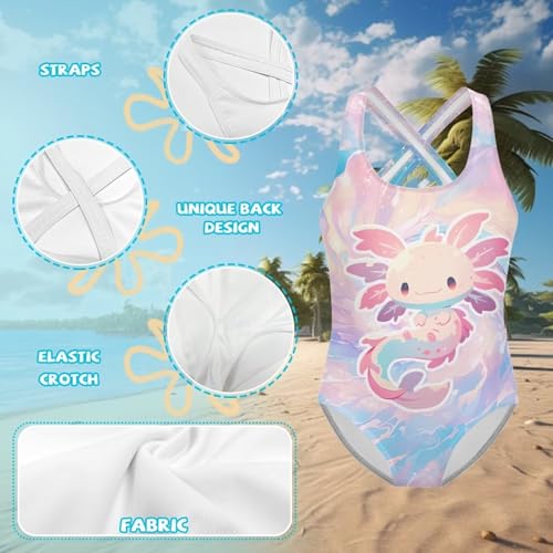 Image of Girls One Piece Swimsuits Teens Sleeveless Back Cross Strap Bathing Suit Kids Quick Dry Cute Beach Swimwear(5-14)