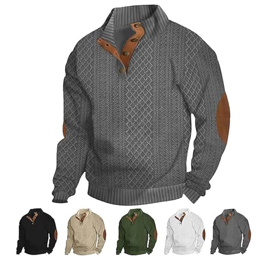 Icelandic Sweater Men,Mens Sweater with Elbow Patches,Vintage Pullover Collar Sweater