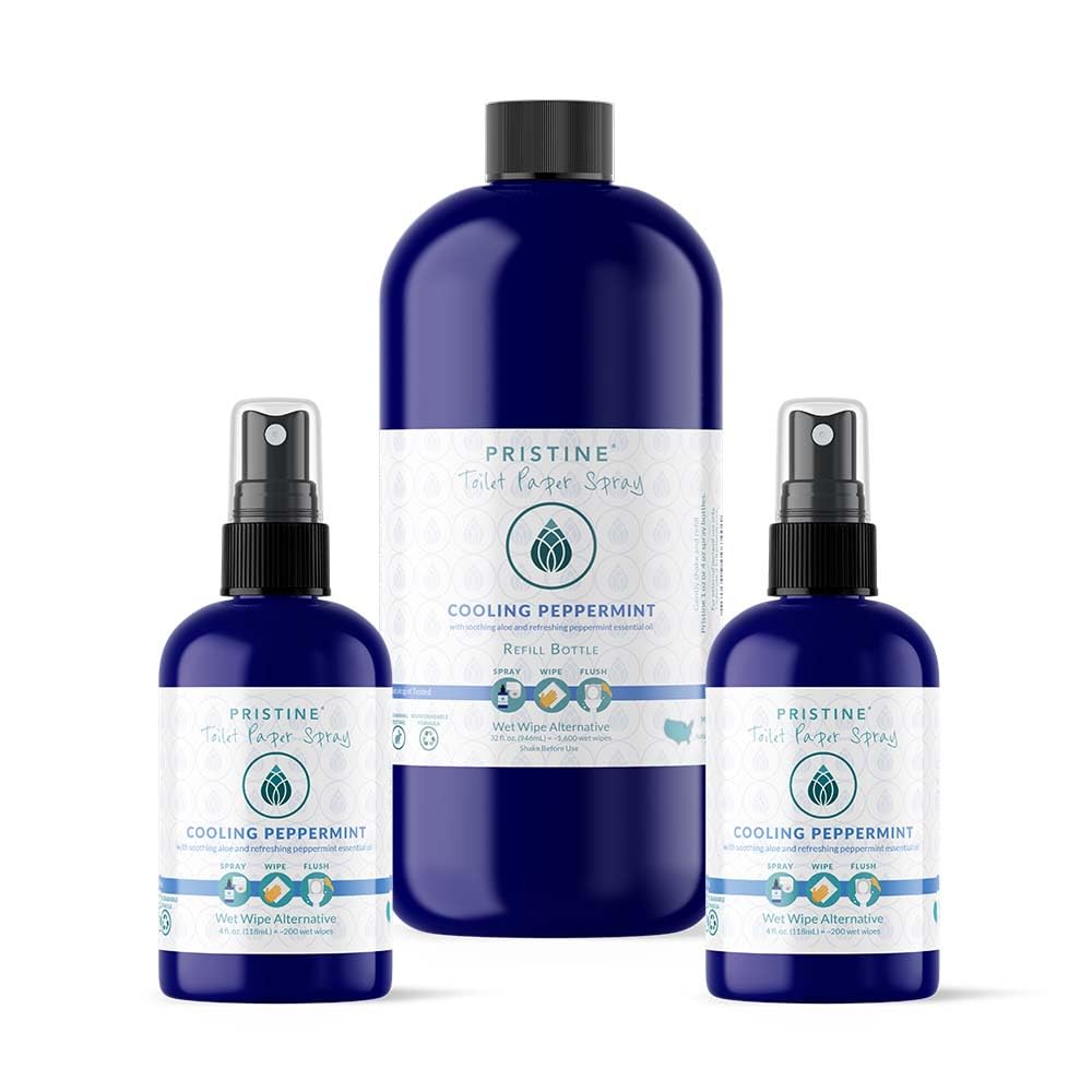 Pristine Toilet Paper Spray: As Seen on Shark Tank, the More Natural Alternative to Flushable Wet Wipes & Personal Cleansing Wipes, Spray Dry Toilet Paper to Create a Flushable Wipe - Peppermint