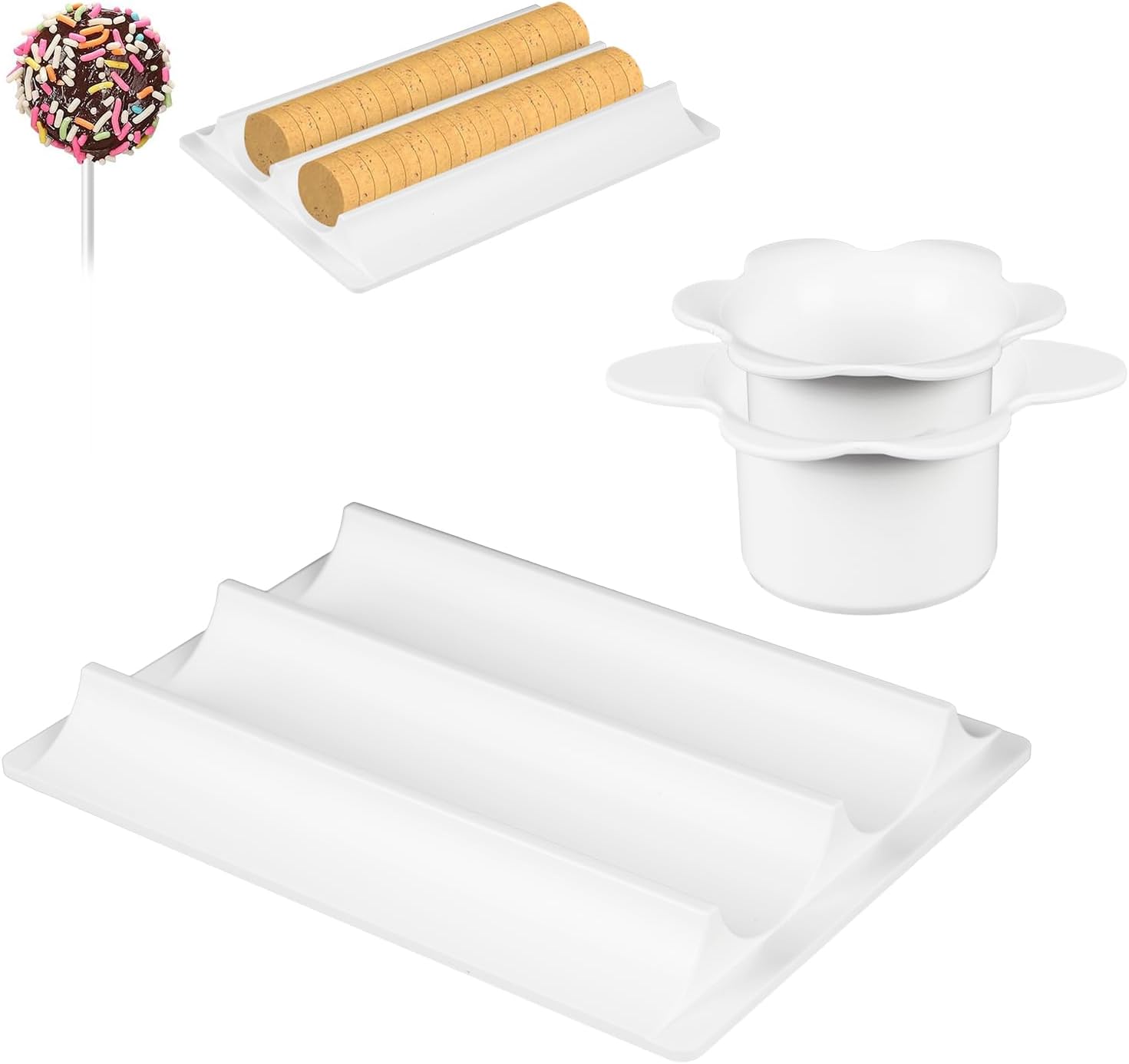 Cake Pop Cutter and Pusher Set with Dual-Cavity Tray, Circle Cake Pop Mold, Non 3D-Printed & Dishwasher Safe ABS Material, Uniform Professional Cake Pops, Easy Clean​