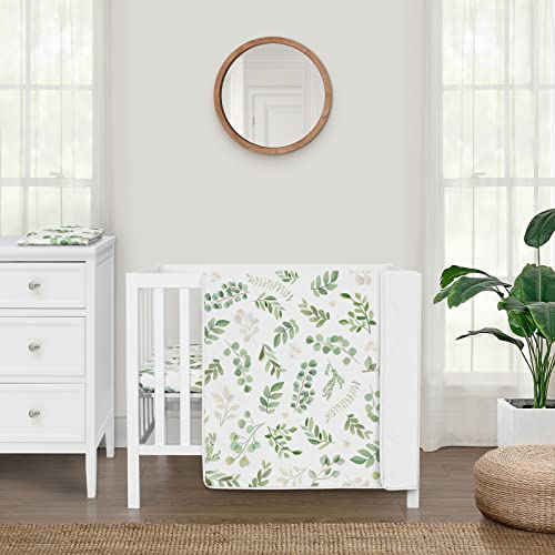 Image of Sweet Jojo Designs Green Boho Floral Leaf Baby Boy Girl Mini Crib Bedding Set Infant Nursery Room Newborn Blanket Portable Pack n Play Sheets Sage Bohemian Gender Neutral Watercolor Botanical 3pc