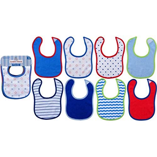 Image of Luvable Friends Unisex Baby Cotton Terry Bibs, Blue, One Size