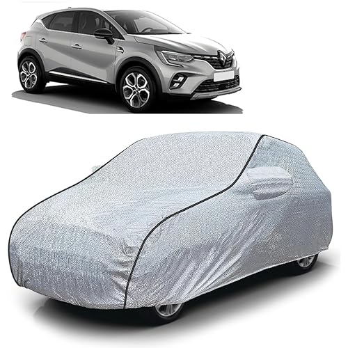Image of Sulfar 100% Waterproof Car Body Cover Compatible with Mirror for Renult Captur (Triple Stitched, Full Bottom Elastic, Magic Silver with Black Piping)