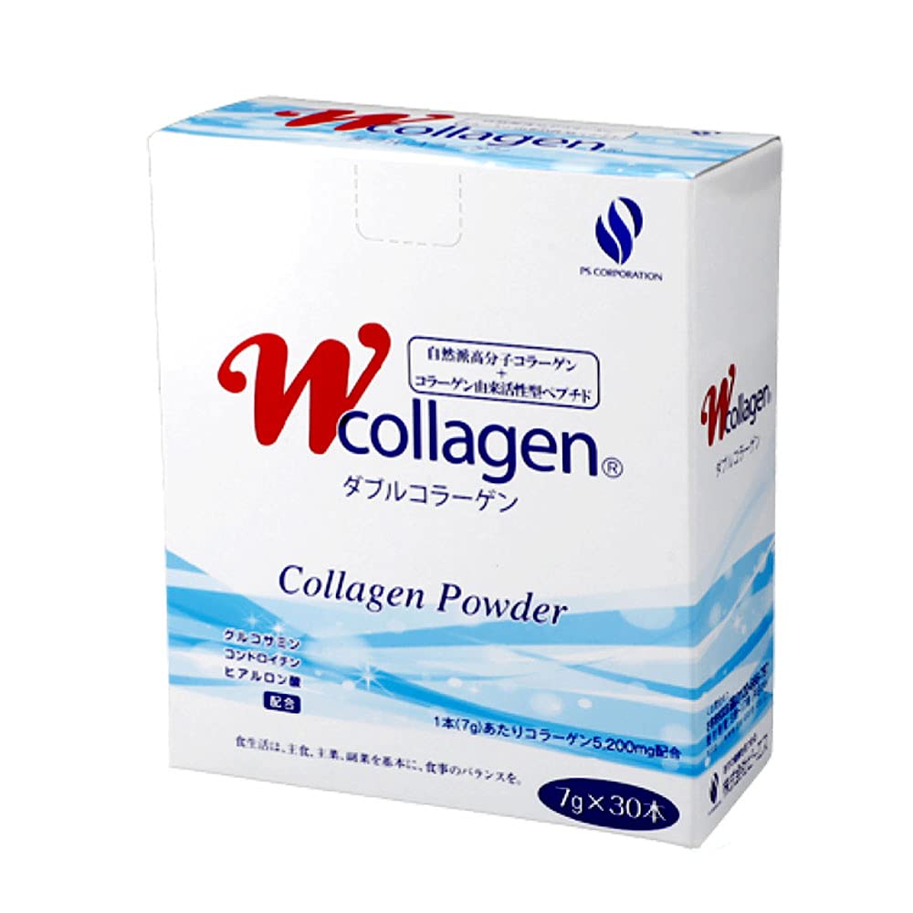 PS W Collagen, 7.3 oz (210 g) (0.2 oz (7 g) x 30 Bottles, Made in Japan, Double Collagen, Polymer Collagen, Peptide, Powder, Pigskin, Hyaluronic Acid, Glucosamine, Chondroitin