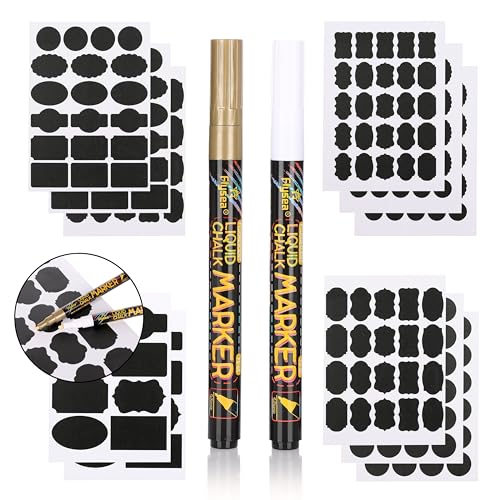 Van Henry Etiquetas autoadhesivas de pizarra (211 unidades), color negro, incluye rotuladores de tiza, perfectas para tarros de mermelada, latas y tarros de especias