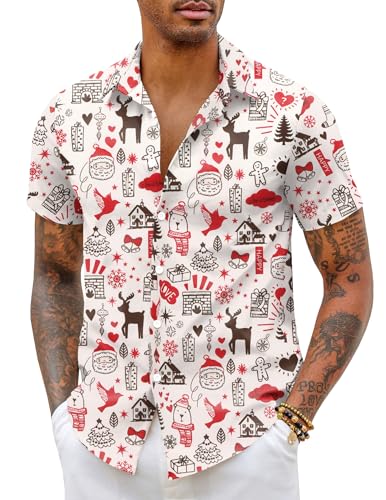 COOFANDY Weihnachtshemd Herren Weihnachtsshirt Kurzarm...