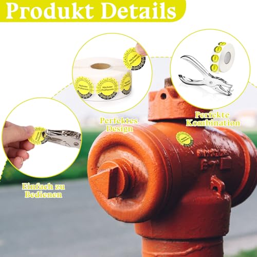 1000 Stück Nächster Prüftermin Prüfplaketten 1 Lochzange Prüfplakettenzange Rundloch 3MM Satz 2026-2031 GelbSelbstklebend Prüfaufkleber Lochzange für Prüfplaketten Elektro