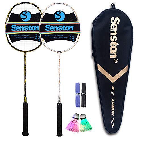 Senston 2 Pieza Grafito Raqueta de Bádminton Conjunto, Incluyendo bádminton Bolsa y Volantes de Nylon LED y Sobregrip