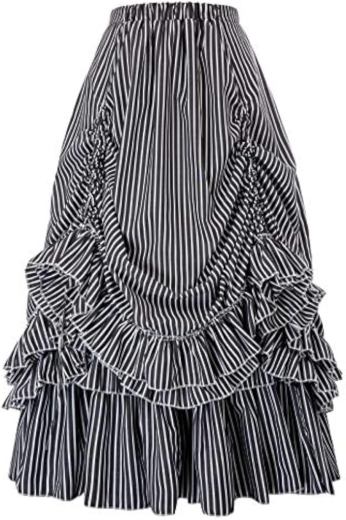 Belle Poque 女士復古條紋哥德式維多利亞風格裙子文藝復興風格Falda