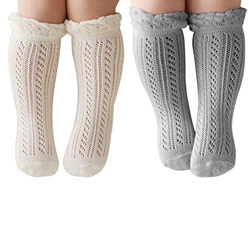 Image of ACTLATI Baby Girls Knee High Socks Hollow Out Anti-skid Knitting Stockings Suitable for 0-2 Years Infants Toddlers