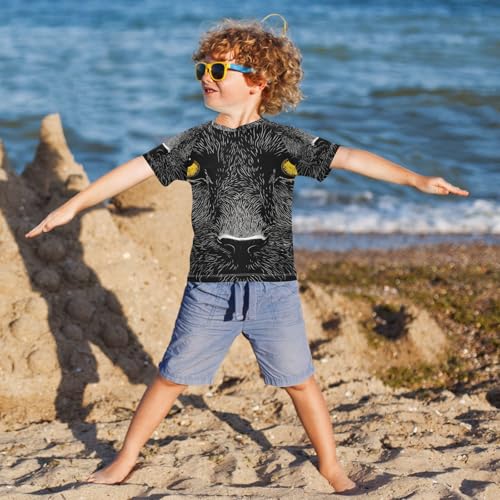 Boys Short Sleeve T-Shirts Cat Black Leopard Animal Rashguard Kids Swim Shirts Sun UPF 50+4
