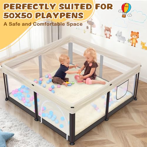 Image of Yozoia Thick Baby Play Mat for Floor 50 x 50, Ultra Soft Playpen Mat, Machine Washable Tummy Time Foam, Non-Slip Bottom Helps Cushion, for Kids, Infant and Toddler Crawling