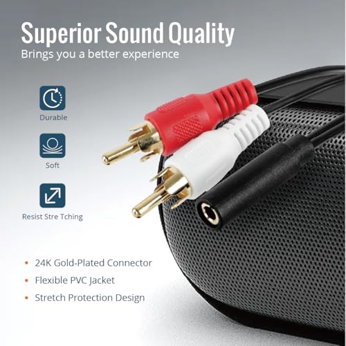 Adaptador de audio 3.5mm hembra a 2 RCA macho 11 pulgadas, pack 2 miniatura 4