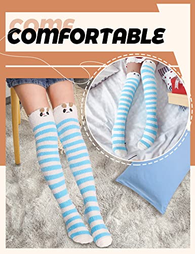 Image of MOGGEI Womens Thigh High Fuzzy Socks Warm Winter Over Knee High Long Striped Fluffy Cozy Fleece Socks 2 Pairs