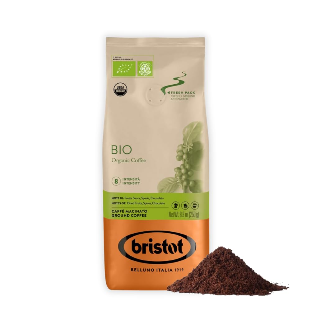 Bristot Organic Ground Espresso – Medium Roast Italian Coffee – For Moka, French Press &…