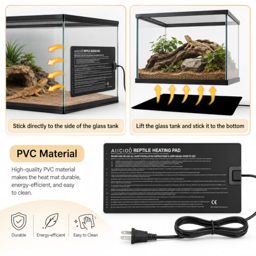 Image of Aiicioo Reptile Heating Pad - Hermit Crab Heater Heat Mat for Reptiles Snake Lizard 24 Watt