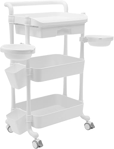 Carrito con ruedas para salón de belleza, carrito de 3 niveles con ruedas y mango giratorio de 360, carrito de salón multiusos, carrito de belleza,