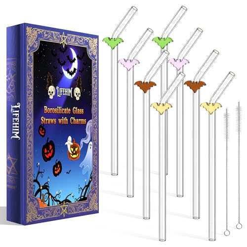 Cute Glass Straws with Charms | 9 Inch Bent Reusable Glass Cocktail...