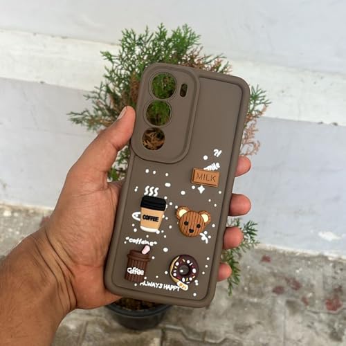 Image of Outlouders Back Cover for Vivo Y29 5G / Vivo Y19s 5G | 3D Cartoon Bear Cute Fun Silicone Full Body Protection Bumper Case (Brown)