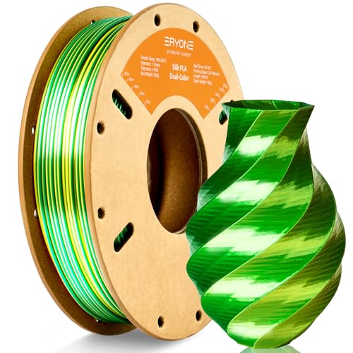 Image of ERYONE Silk Dual Color PLA Filament 3D Printer 1.75mm + /- 0.03mm, Bicolor Filament Two Tone PLA 250g(0.55lbs) Cardboard Spool, Yellow Green