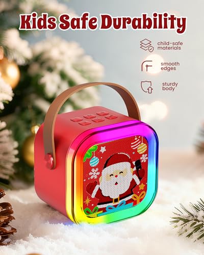 Image of CscyyAmz Santa Style Mini Karaoke Machine with 2 Wireless Microphones, Portable Bluetooth Speaker, Battery Powered, for Kids 4-12 Years (Santa Red)