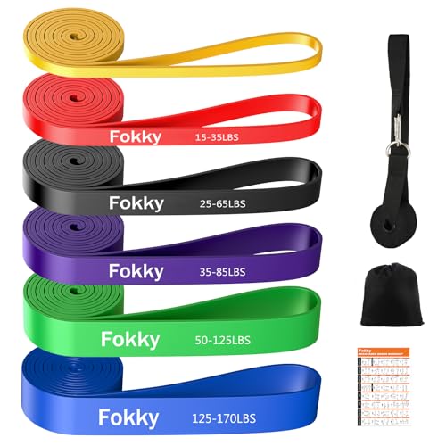 Fokky Gomas Elasticas Musculacion, Set de 6 Bandas Elasticas Musculacion con Anclaje de Puerta y Bolsa de Transporte, Cintas Elasticas Musculacion para Estiramiento, Levantamiento de Potencia, Yoga
