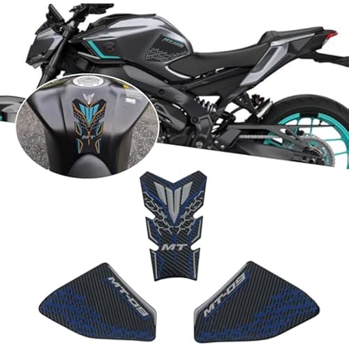 For MT-09 MT09 SP MT 09 SP 2026 Non-slip carbon fiber texture bottom side fuel tank stickers 3D embossed rubber fuel tank pads fuel tank knee pads mt09 mt-09 sp 2021-2026 accessories (blue)